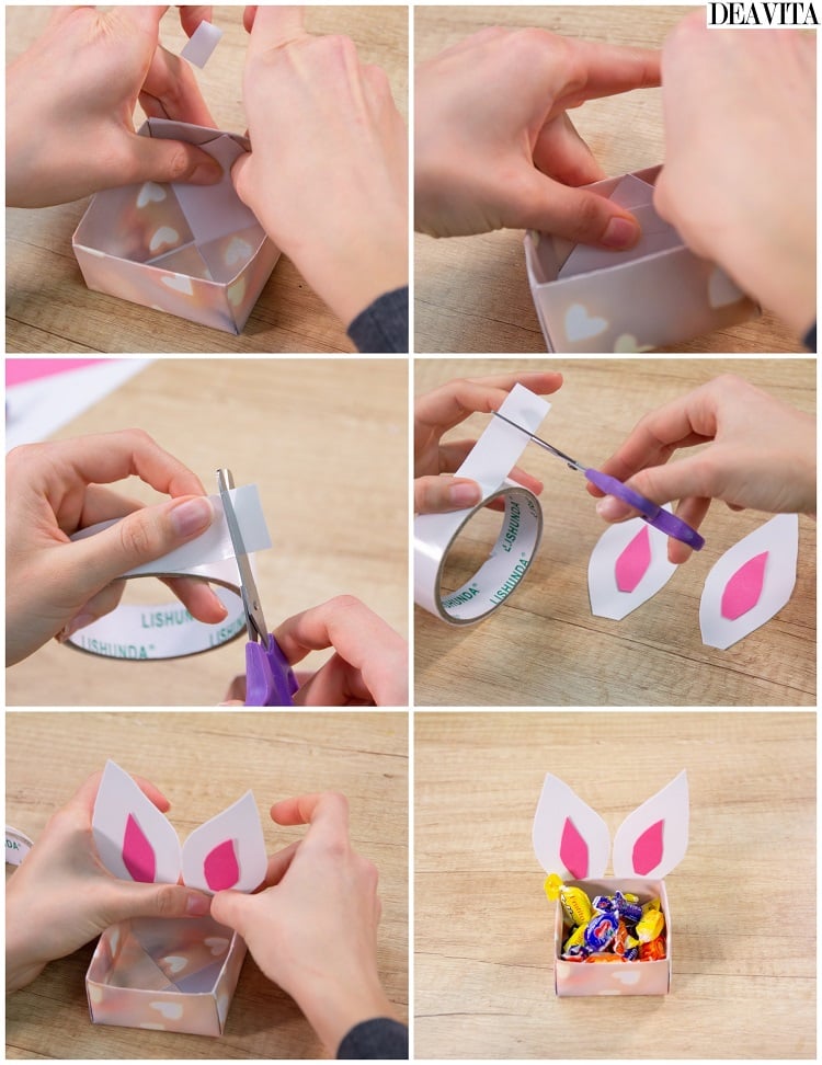 idées de bricolage pour Pâques boîte carton oreilles lapin