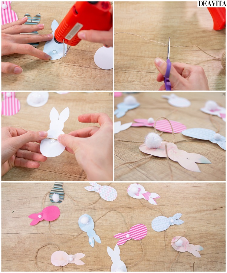 idées de bricolage pour Pâques guirlande lapins papier