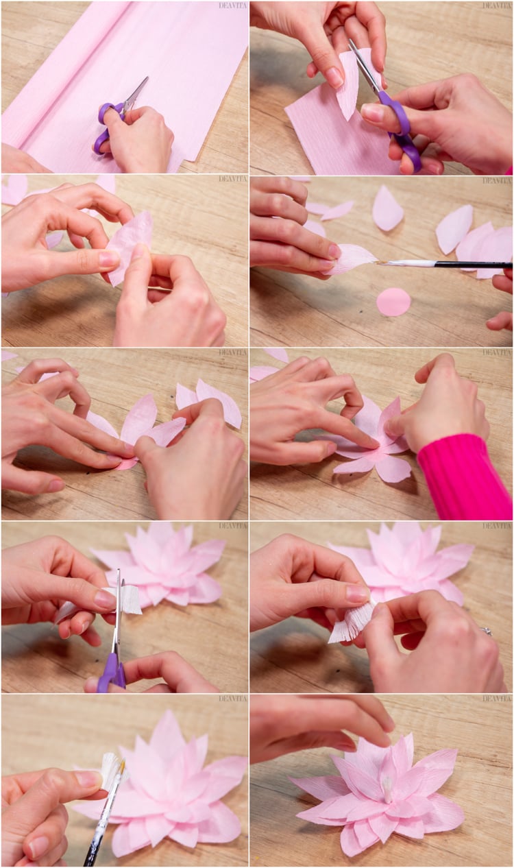 bricolages en papier fleur nenuphar papier crepon rose