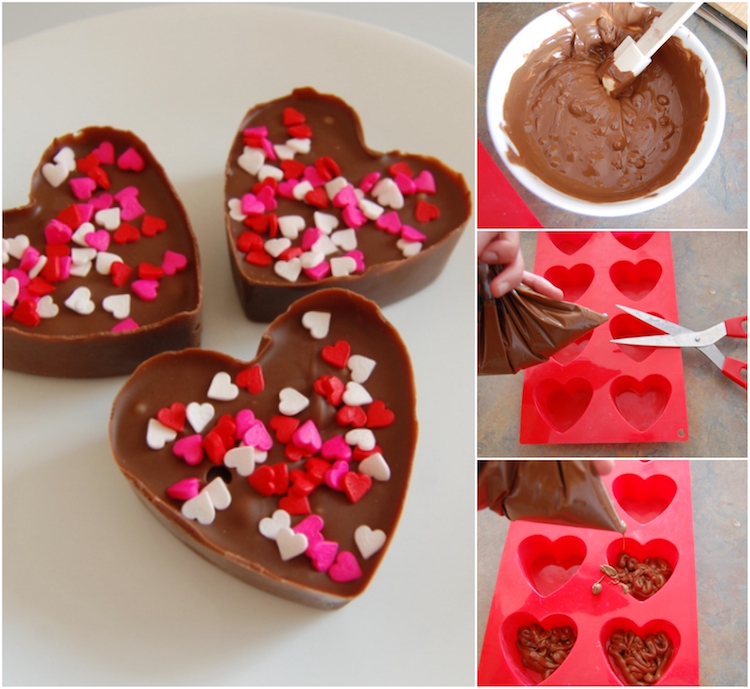 chocolats pour la Saint Valentin moule silicone coeur deco vermicelles sucre coeurs