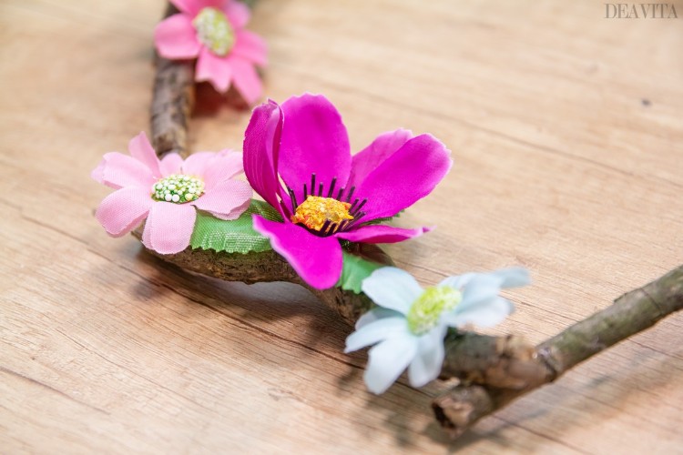couronne de printemps brindilles fleurs artificielles