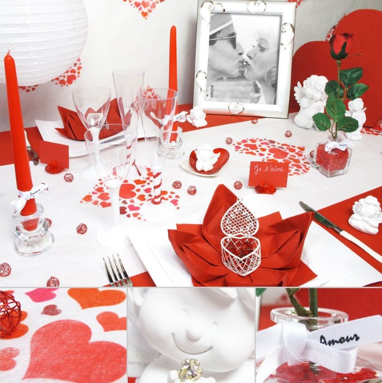 déco de table Saint Valentin typique rouge blanc