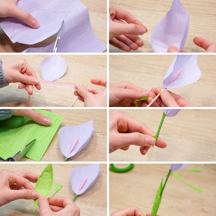 fabriquer des fleurs en papier crepon fleur arum instructions