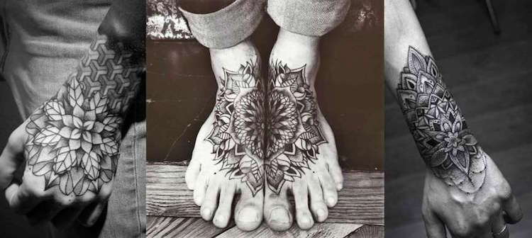 tatouage mandala homme pied poignet