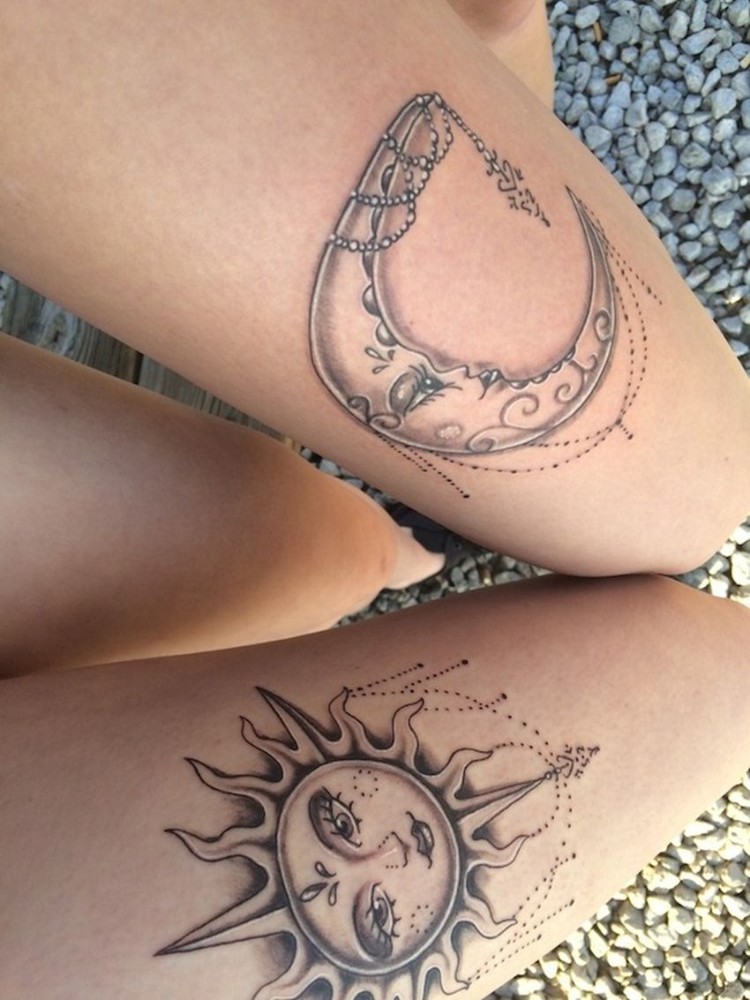 tatouages pour sœurs motifs associés lune soleil