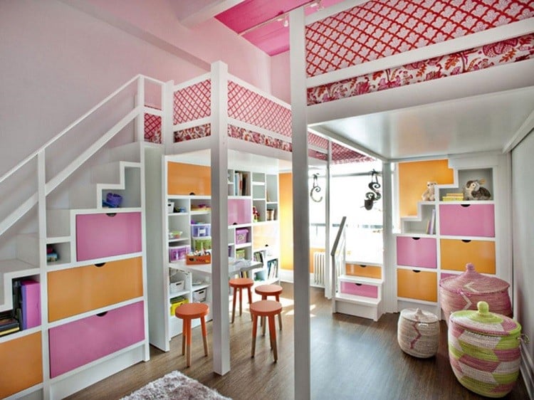 déco chambre jumelles lit mezzanine idées originales aménagement chambre partagée enfants