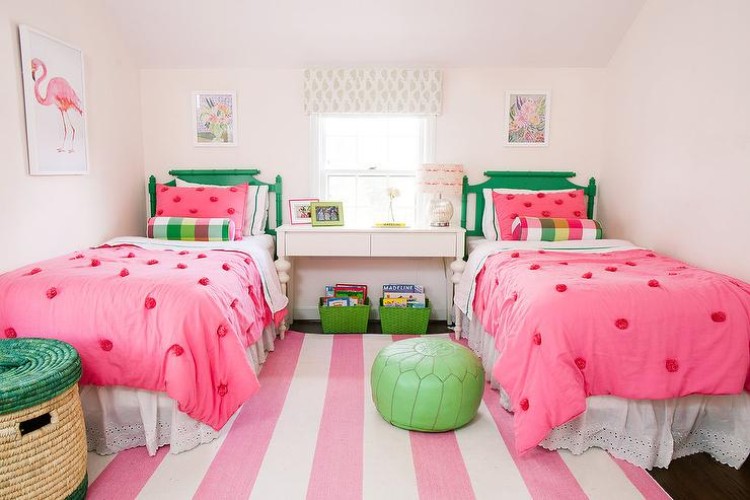 déco chambre jumelles rose vert meubles modernes