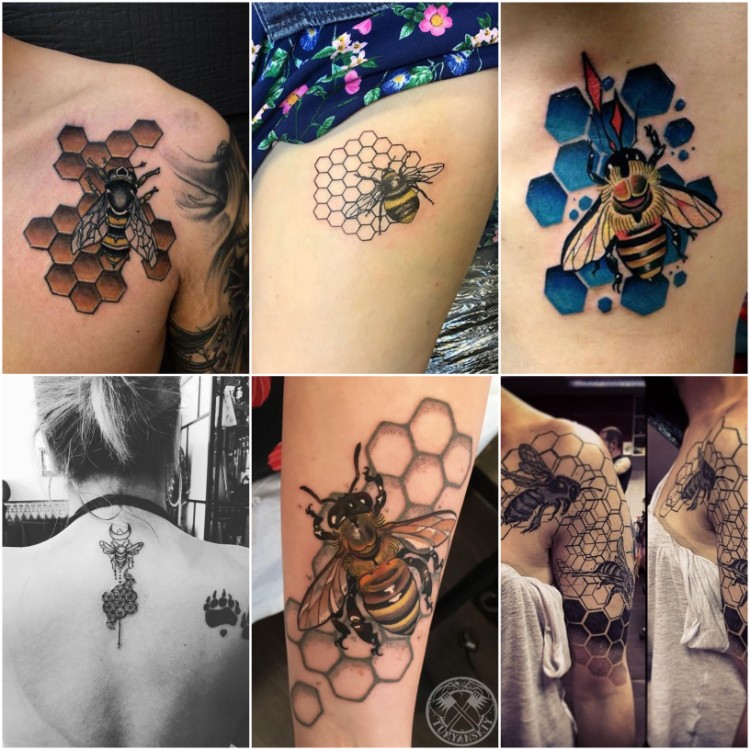 idées tendance de tatouage abeille et nid d'abeille