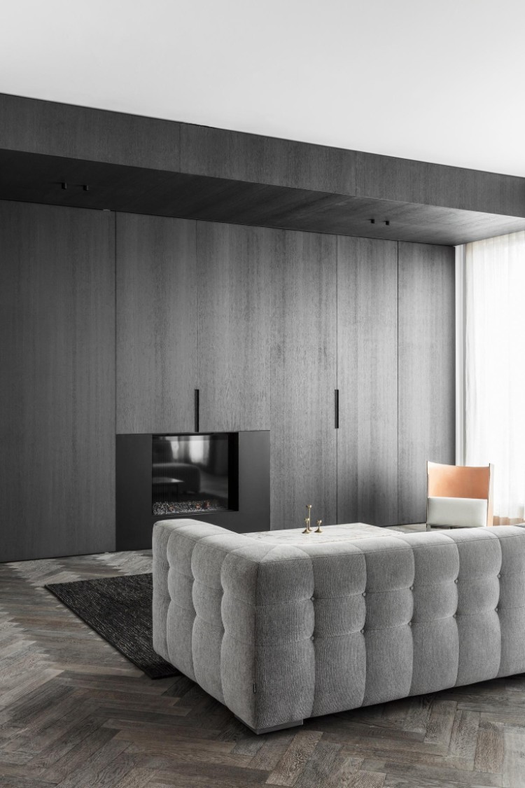 marbre marron veiné salon ambiance loft touches minimalistes