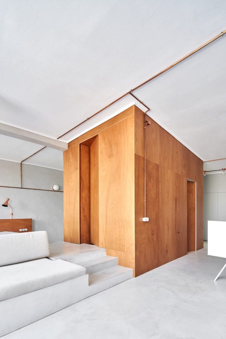 micro appartement Marina mobilier bois sur mesure interieur plan ouvert