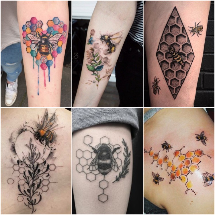 tatouage abeille et nid d'abeille idées tendance et colorées