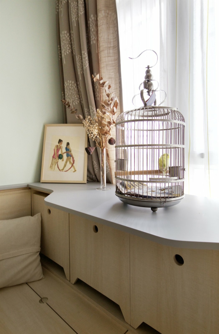 cage perroquet commode bois sur mesure fenetre orientee ouest
