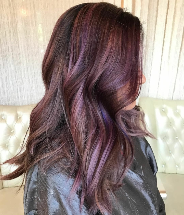 cheveux rose brown reflets violets sublimes top tendance coloration brunettes