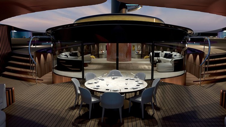 yacht de luxe espace extérieur table ronde chaises