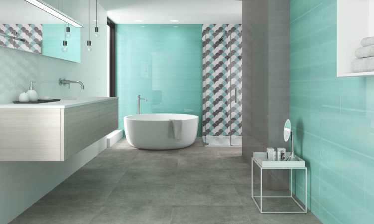 carrelage écailles de poisson design moderne salle bain revêtement mural baignoire