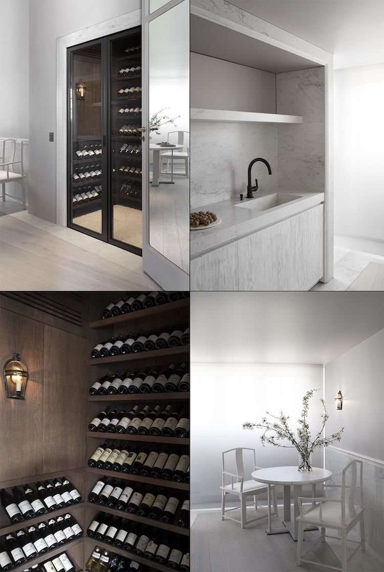 marbre blanc de carrare credence de cuisine moderne cave a vin moderne appartement Kennedy Paris