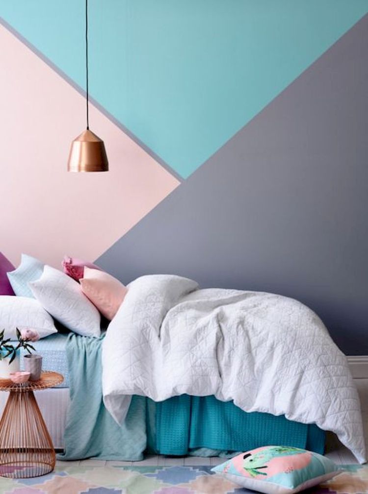 peinture murale géométrique chambre à coucher déco fraîche tons pastel