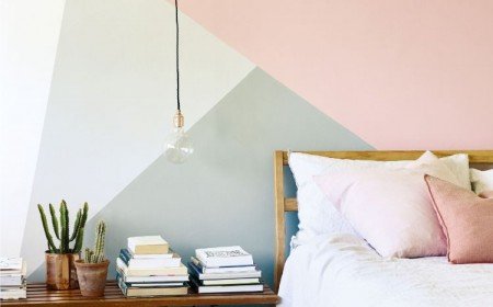 peinture murale géométrique chambre à coucher scandinave couleurs pastel