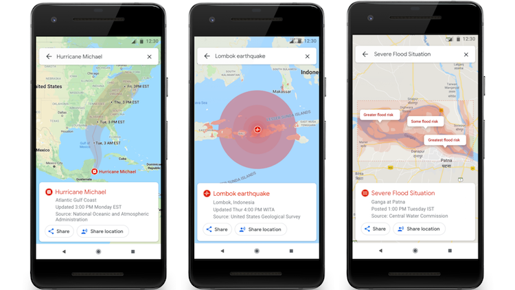 Google Maps alertes SOS visualisations evenements urgence naturels