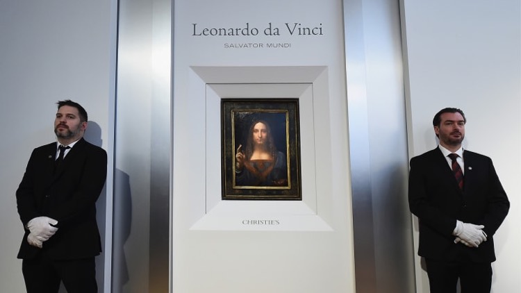 Salvator Mundi tableau Leonard de Vinci encheres maison Christies