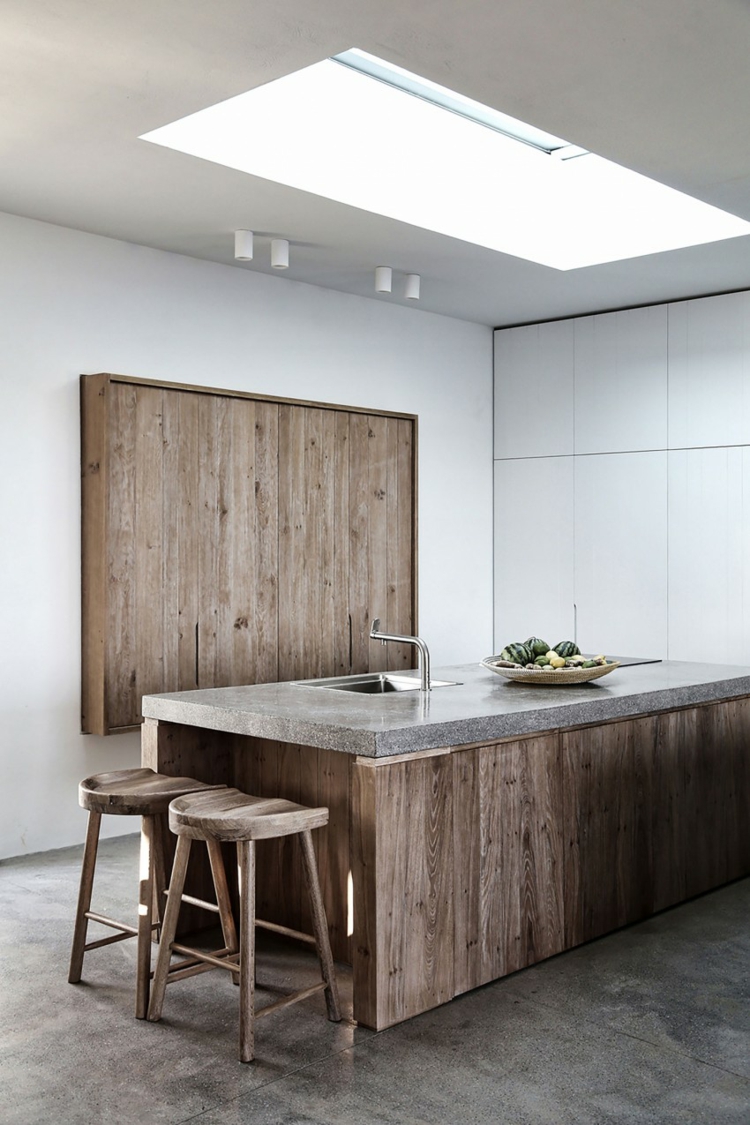 cuisine intérieure bois pierre déco minimaliste résidence Syros