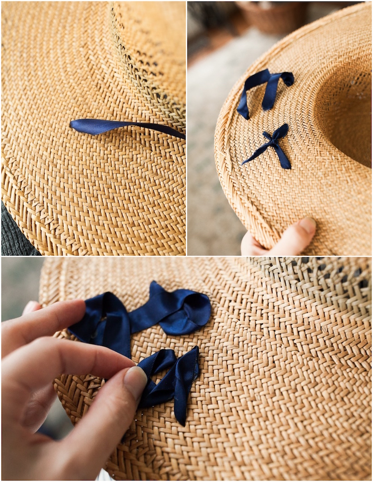customiser un chapeau de paille inscription La Mer ruban bleu
