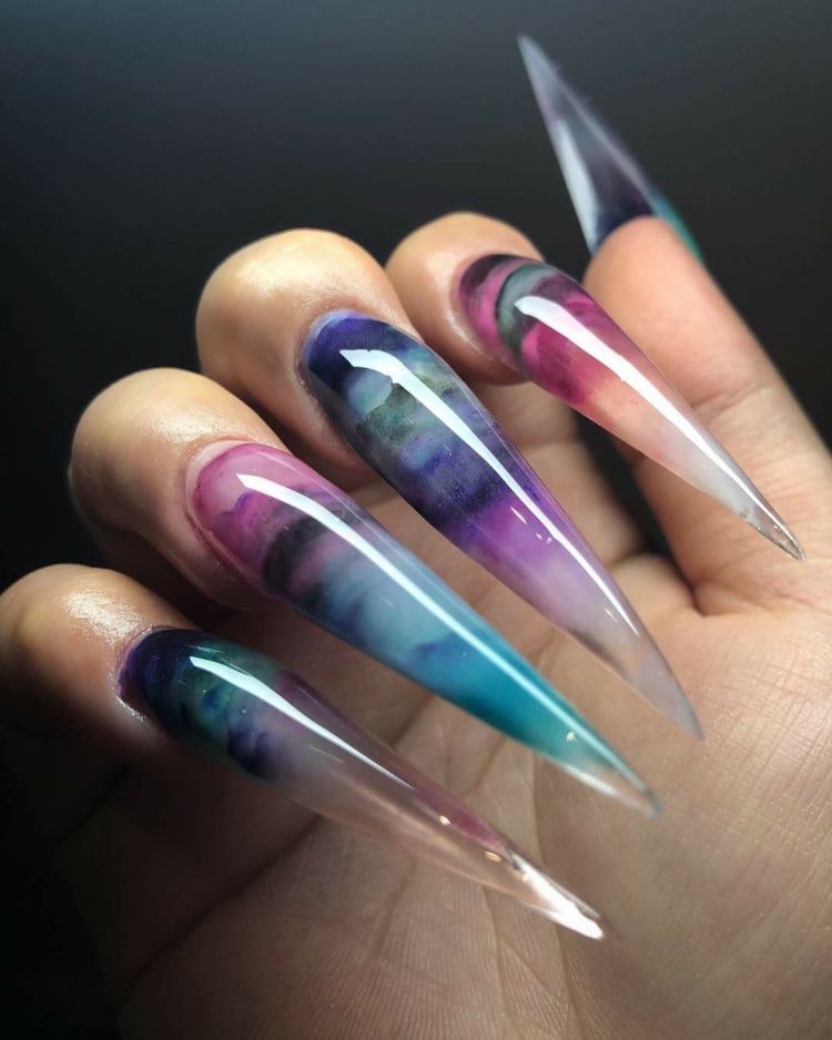 manucure faux ongles transparents XXL multicolores