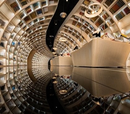 miroir sur mesure sol plafond design unique bibliothéque Chine