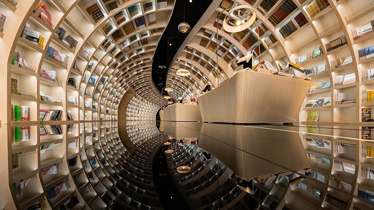 miroir sur mesure sol plafond design unique bibliothèque Chine