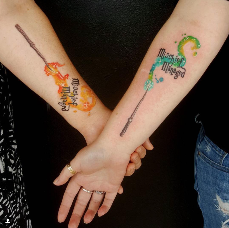 tatouage Harry Potter pour couple effet watercolor