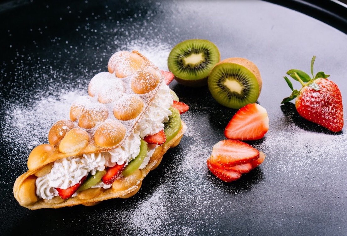 gaufres à bulles façon tacos crème fraises kiwi