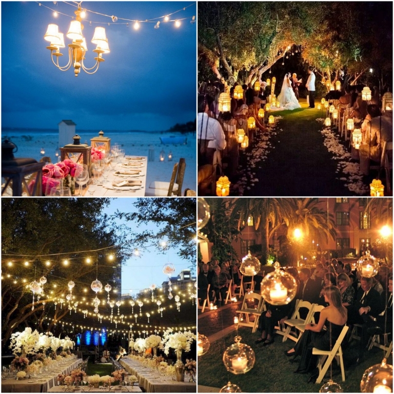 idées originales de décoration lumineuse mariage de nuit en plein air