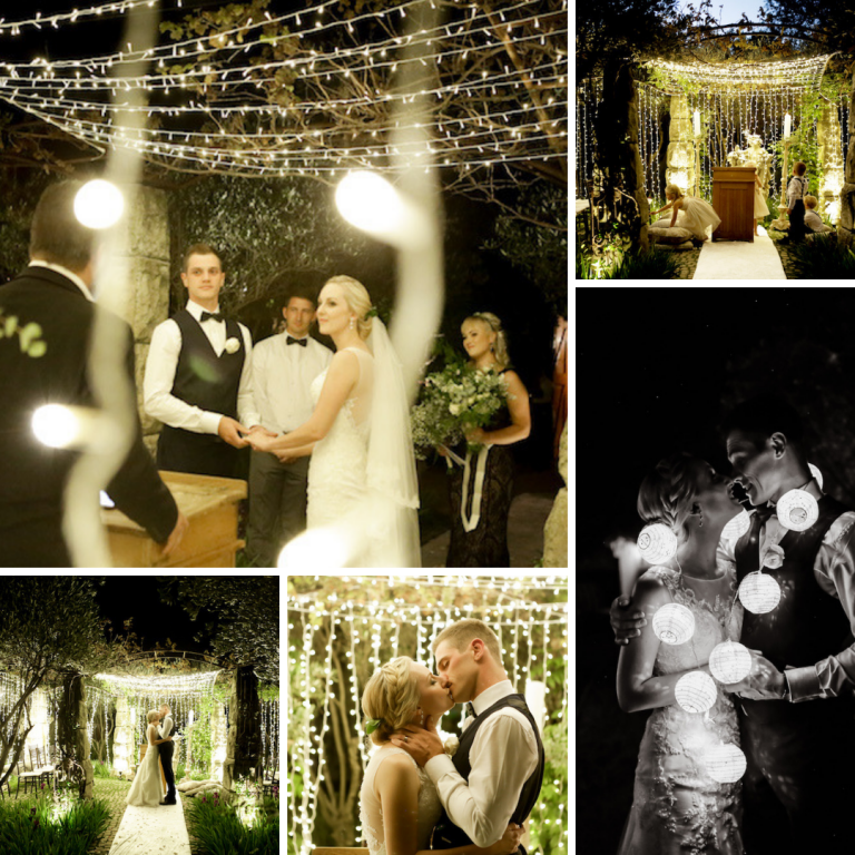 idées romantique de décoration lumineuse mariage de nuit en plein air