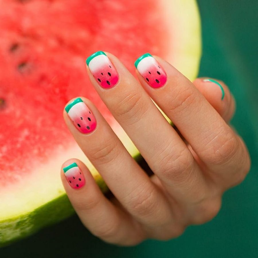 nail art pastèque idée manucure été fruitée