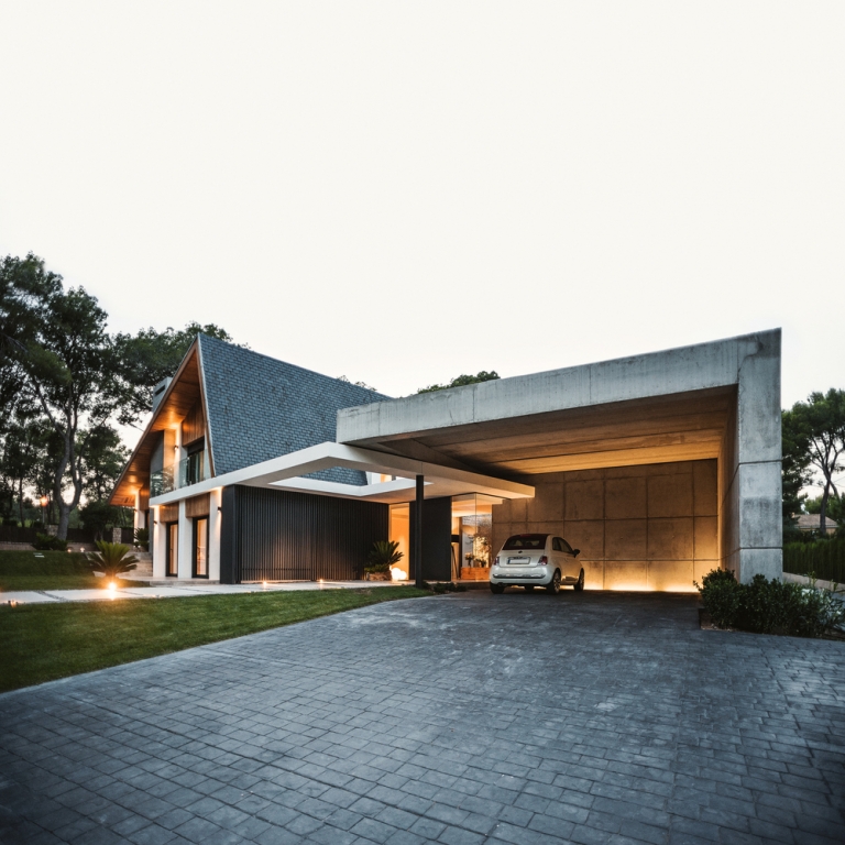 éclairage moderne façade béton maison design