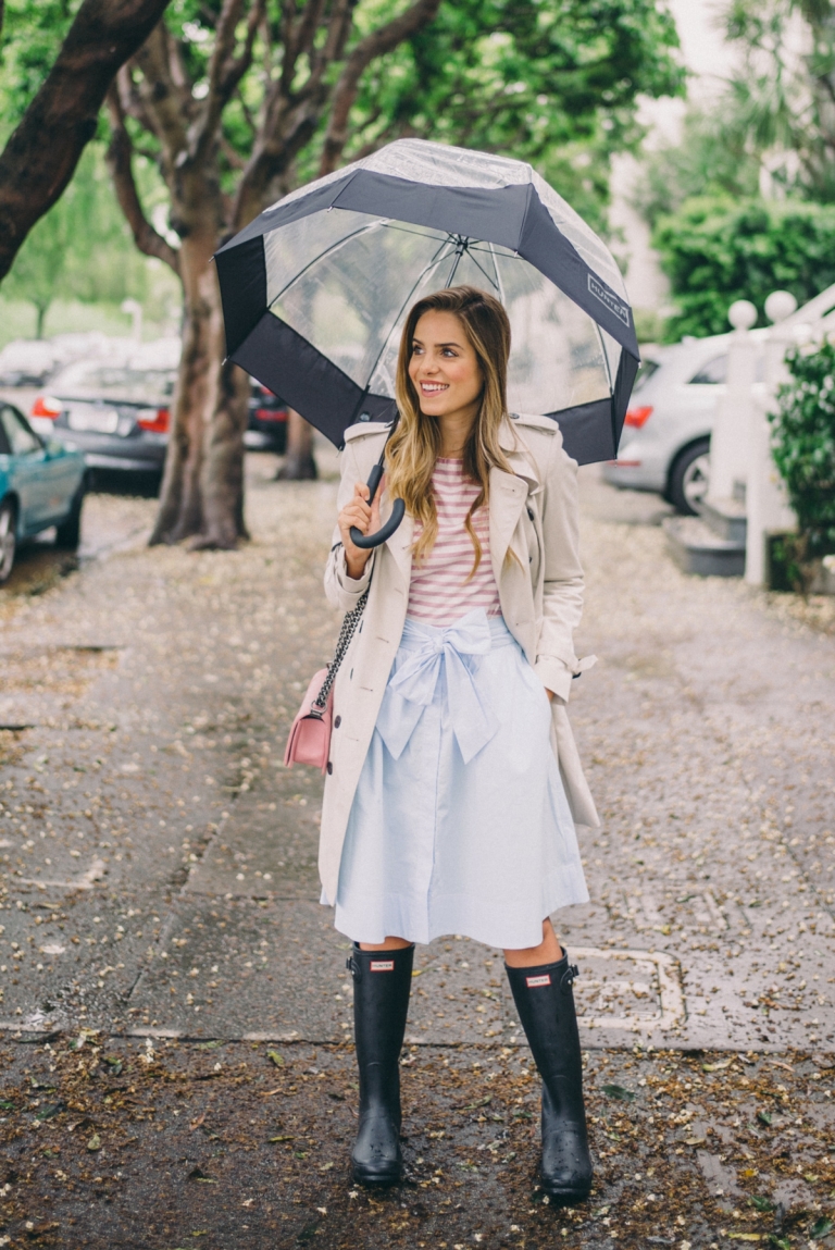bottes Hunter robe élégante trench-coat outfit de pluie stylé