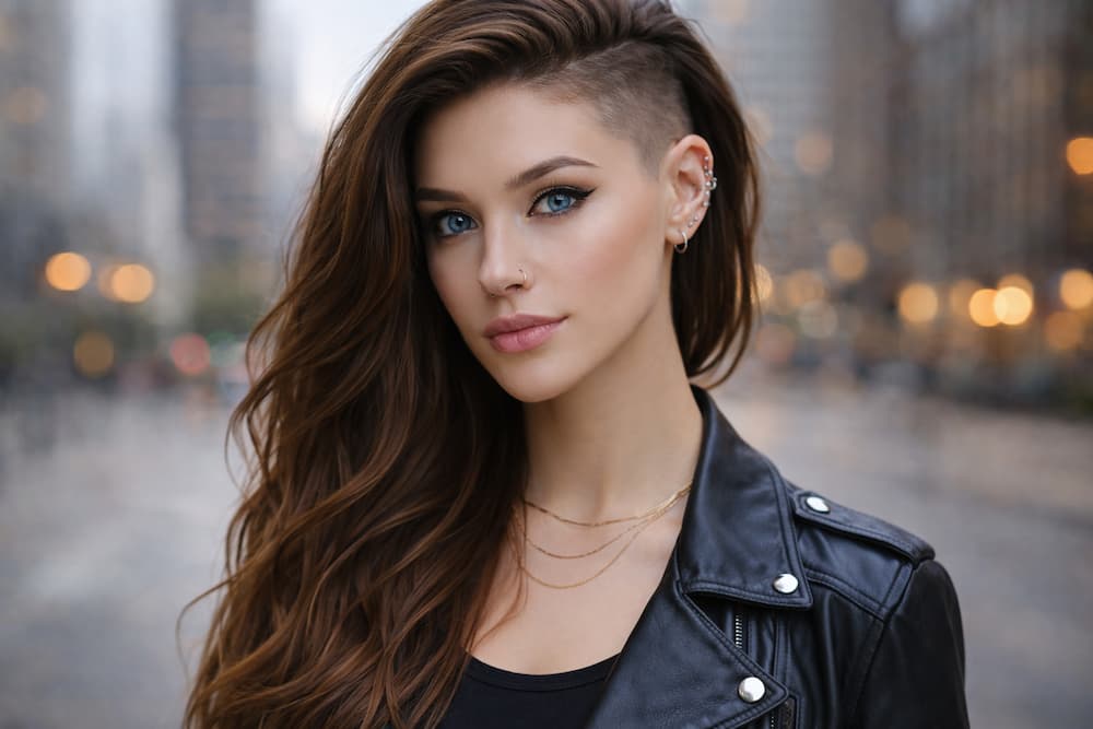 coupe rasée côté femme cheveux longs