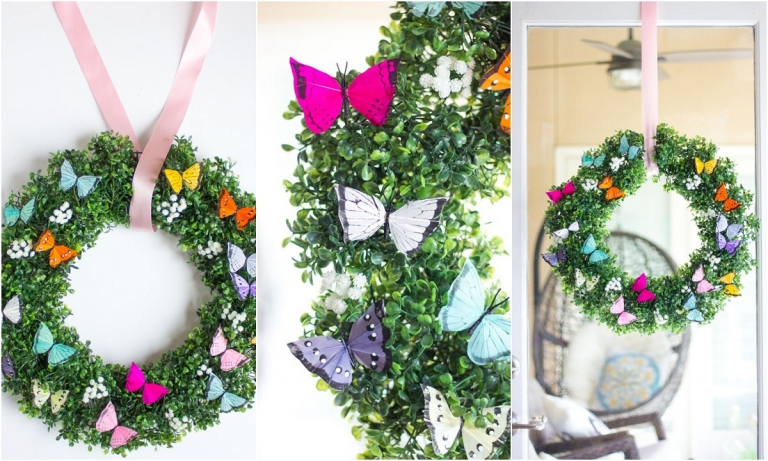 décoration été couronne estivale projet DIY papillons
