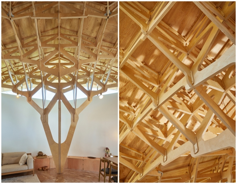 faux plafond design suspendu en bois maison architecte style chinois