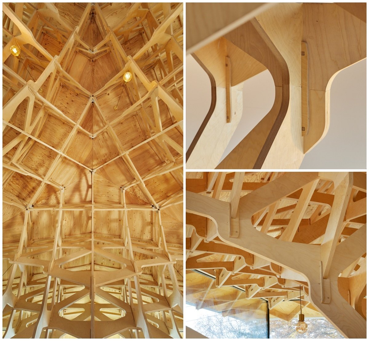plafond suspendu bois clair design contemporain architecture chinoise