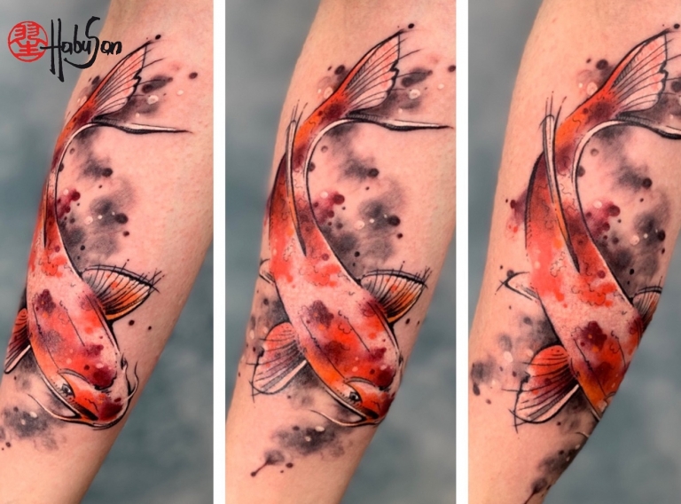 poisson koï tatouage japonais avant bras inkage coloré homme