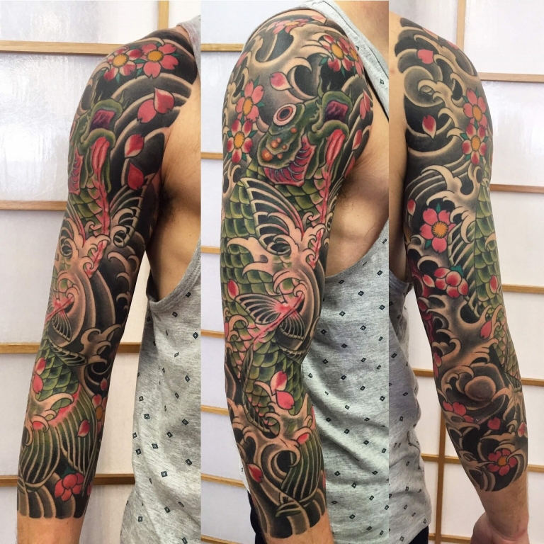 tatouage dragon japonais bras homme inkage coloré