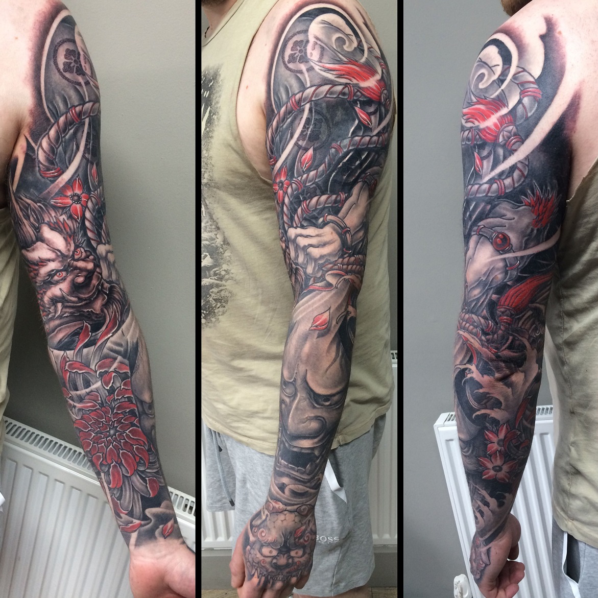 tatouage dragon japonais bras homme manchette motif populaire