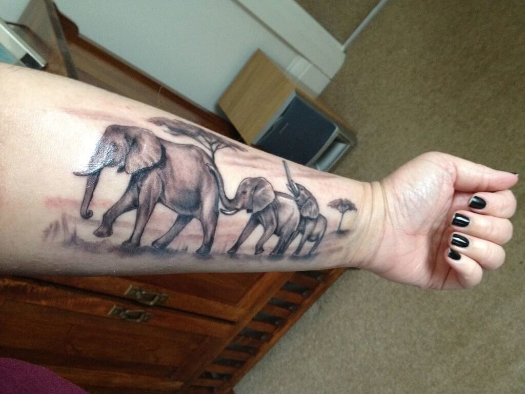 tatouage famille éléphant tattoo bras