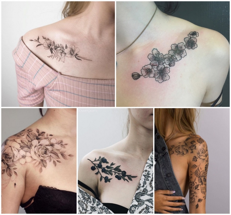 tatouage femme clavicule rose inkages modernes