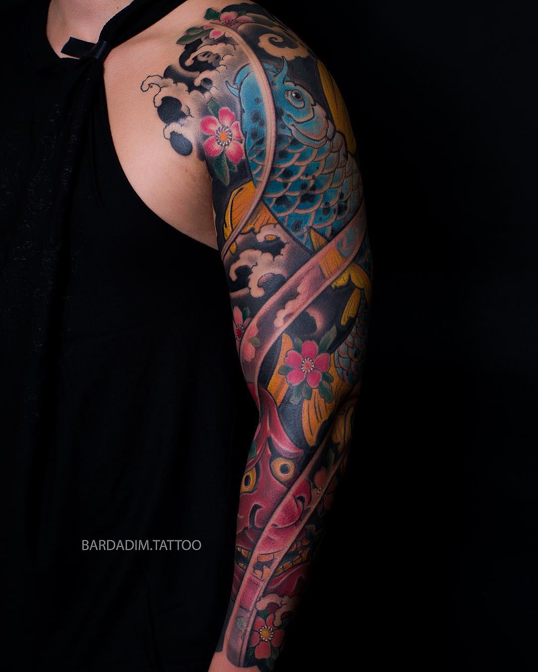 tatouage japonais bras complet inkage coloré