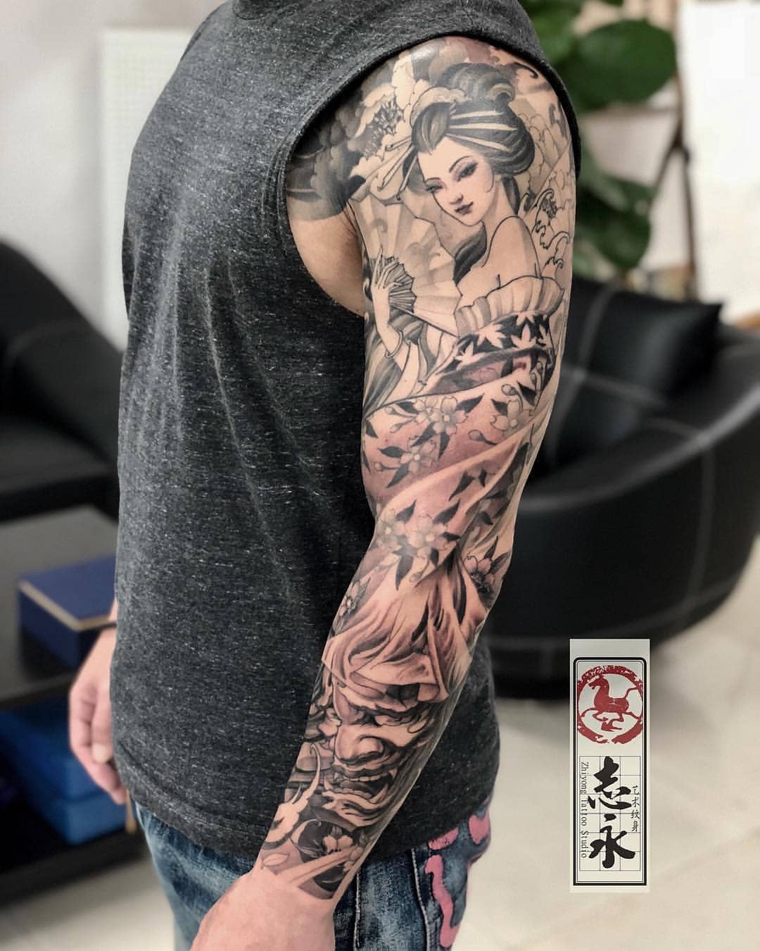 tatouage japonais geisha bras complet tattoo homme