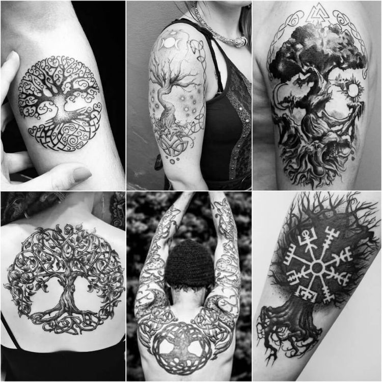 tatouage viking signification arbre de la vie modèles blanc noir