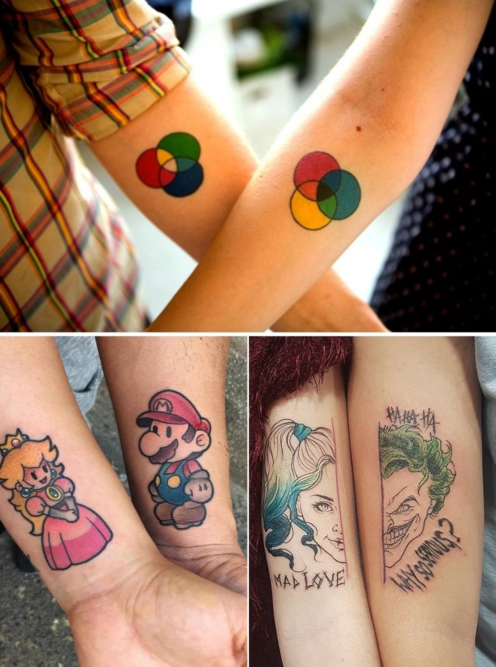 tatouages complémentaires pour couple et soeurs idées tattoos colorés