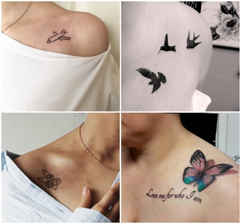 tattoo clavicule femme phrase fleur initiale micro tatouage femme liberté